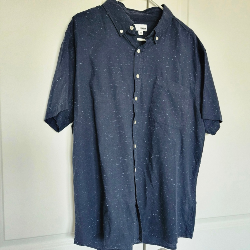 Sonoma Casual Button Down Mens Sz XXL - Navy Blue Short Sleeve